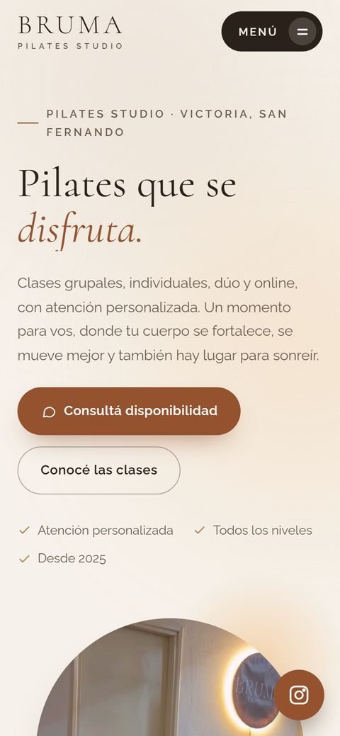 Web de BRUMA Pilates Studio en el celular