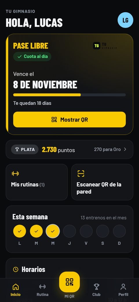 App de gimnasio en el celular del socio